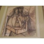 PETER NUTTALL, signed and dated '75, pen, ink and watercolour, Mother and child, 16" x 10"