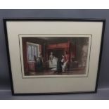 WILLIAM FREDERICK YEAMES, watercolour, interior scene with figures, 6" x 10"