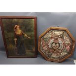 Octagonal framed shell work picture together with a further framed Pears print (2)