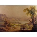 ENGLISH SCHOOL (EARLY 19TH CENTURY) Lakeland scene with figures, horse and cart watercolour 14 x