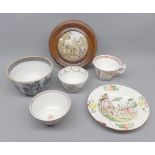Mixed Lot: framed Prattware pot lid, various 19th century ceramics, to include tea bowl etc