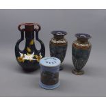 Mixed Lot: pair of Royal Doulton Stoneware baluster vases (chipped), together with a further