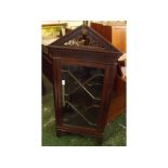 Small mahogany wall mounted corner cabinet, with glazed door, 43" high