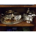 Mixed Lot: various silver plated wares to include oval serving dish, various sauce boats etc
