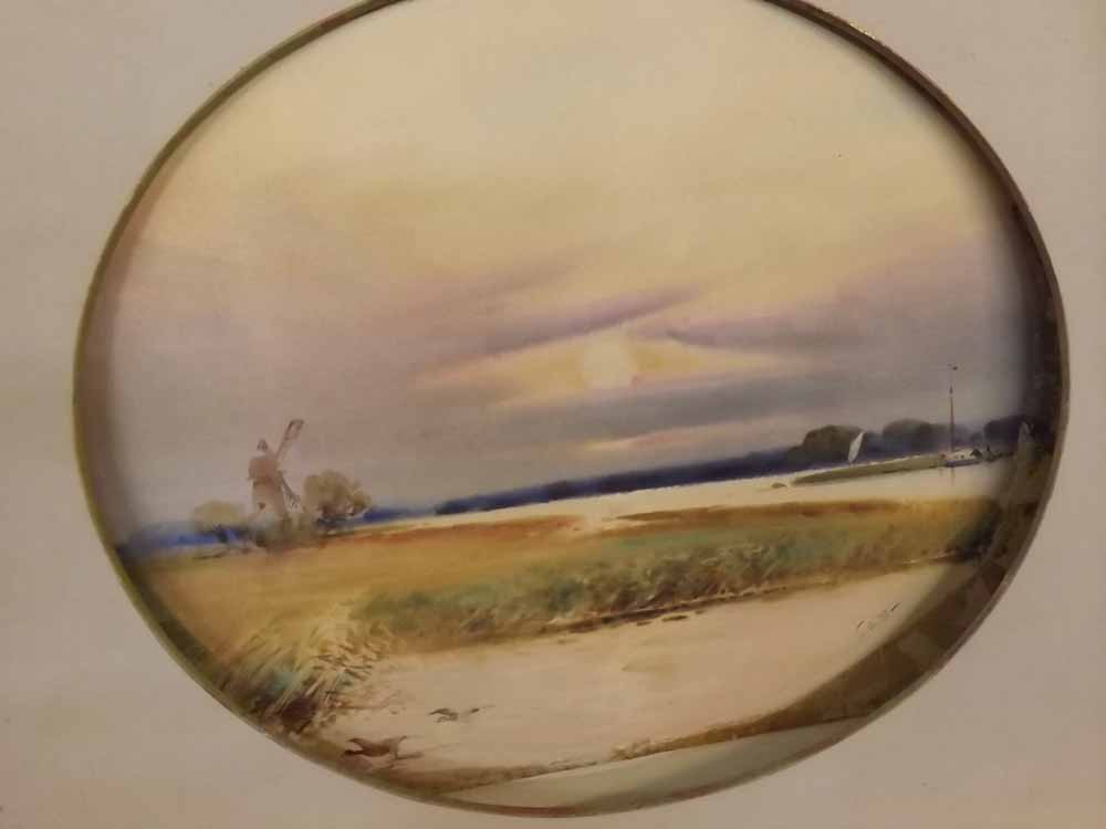 WILLIAM ALISTER MACDONALD, initialled lower right, oval watercolour, inscribed verso "Evening