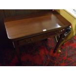 19th century mahogany D-shaped folding card table, with single frieze drawer and square legs, 34"