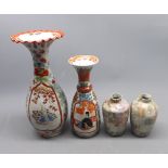 Mixed Lot: two late 19th or early 20th century Japanese flared rimmed vases, decorated with