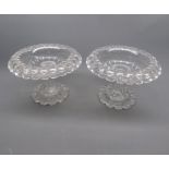 Pair of 19th century heavy cut clear glass pedestal bowls
