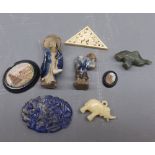 Mixed Lot: micro-mosaics, small ivory panel and Korean figures etc