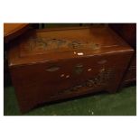 20th century oriental carved blanket chest, 40" wide