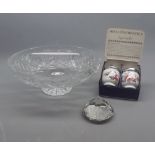 Mixed Lot: 20th century circular clear cut glass bowl, together with clear glass diamond-shaped