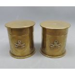 Pair of trench art covered brass jars, marked with the crest of South African Heavy Artillery, 4"