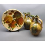 Mixed Lot: pair of 19th century southern European oil decanters, together with a further Studio