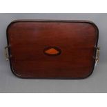 Edwardian mahogany double handled serving tray with shell inlaid centre