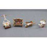 Mixed Lot: Royal Crown Derby Wares, comprising miniature garden bench, miniature garden roller,