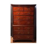 19th century mahogany chest on chest, the top with a moulded cornice over an upper section fitted