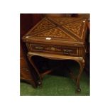 Edwardian mahogany and inlaid envelope card table, raised on cabriole legs, top 21" square