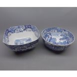 Copeland Spode Blue Italian circular bowl, together with a similar square example (2)