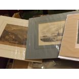 BOX: various 19th century engravings, both mounted and loose (qty)