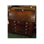 Georgian mahogany bureau, of typical form, the fitted interior with pigeonholes, central door and