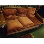 Late 19th/early 20th century oak Berg re suite, comprising three seater sofa and pair of easy