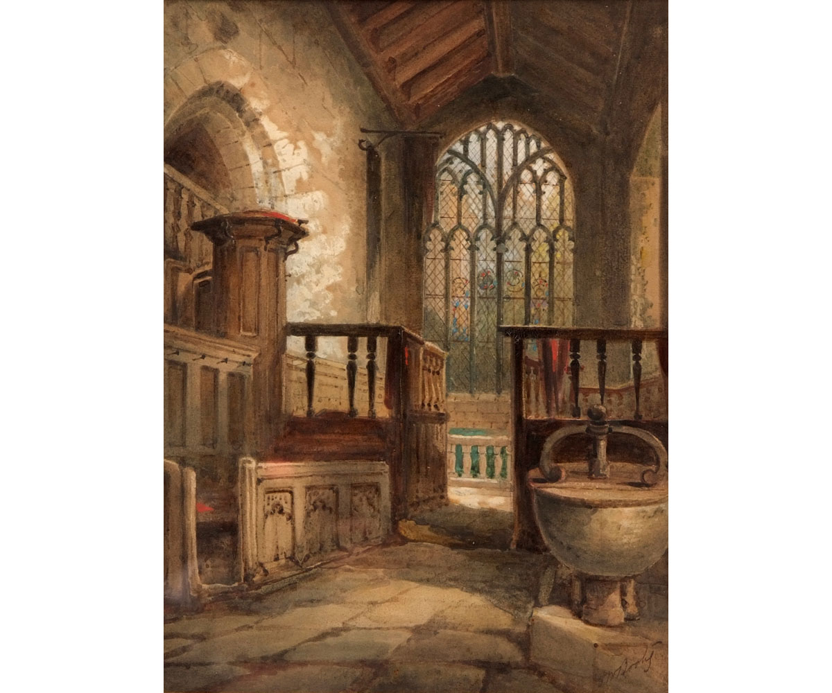 FREDERICK WILLIAM BOOTY, "The Chapel Haddon Hall", watercolour, signed lower right, 14" x 10"