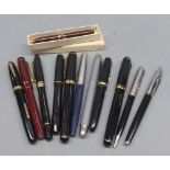 Box: various vintage fountain pens to include Parker and others