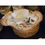 Mixed Lot: four Limoges floral and gilt highlighted plates, together with matching serving dish,