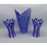 Three 20th century Bohemian blue and clear flash cut vases, largest 12 1/2" high (3)