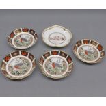 Royal Crown Derby Wares, comprising four Old Imari Christmas Robin circular pin dishes, produced