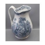 Large 19th century blue and white wash jug decorated with classical figures