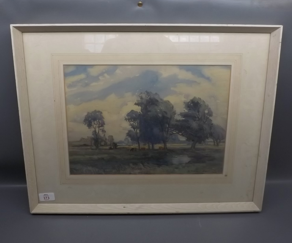 SIDNEY DENNANT MOSS, signed and dated 1924, watercolour, River landscape with cattle grazing, 10"