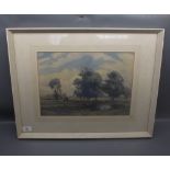 SIDNEY DENNANT MOSS, signed and dated 1924, watercolour, River landscape with cattle grazing, 10"