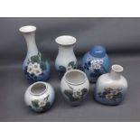 Royal Copenhagen Blackberry pattern wares, to include five small vases and a covered jar, largest