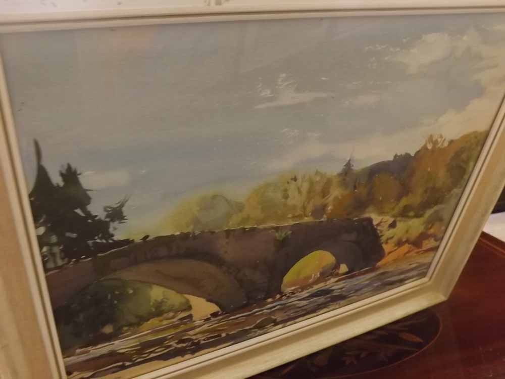 *JACK MERRIOTT, RI, ROI, RSMA, RWS (1901-1968, BRITISH), River landscape with bridge, watercolour,