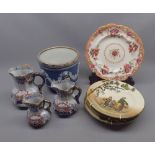 Mixed lot: small Wedgwood Jasperware jardini re with silver plated rim, a graduated set of three
