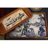 Mixed lot: modern Delft tile and oak mounted serving tray together with a further Dutch cheese board