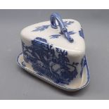 Staffordshire ironstone wedge-formed blue and white decorated cheese dish