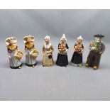 Collection of six novelty Bols figure formed spirit flasks