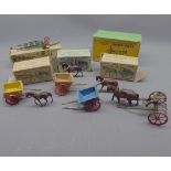 Mixed lot: Britain's boxed farm cart and horse number 40F, four furrow tractor plough number 138F,