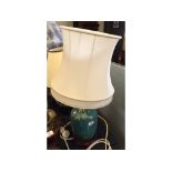 20th century celadon glazed table lamp on turned wooden base