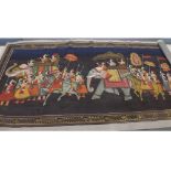 Large 20th century fabric work picture decorated with a Mogul style elephant procession