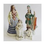 Collection of four 19th century Staffordshire figures: Archer with stag, Eliza Cook, seated young