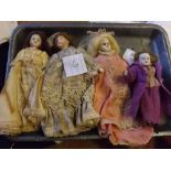 Mixed lot: four assorted small bisque headed dolls, largest approx 6" high