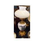 20th century Delft style table lamp with opaque vesta glass shade