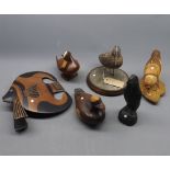 Mixed Lot: various contemporary Fijian carved hardwood model birds and animals, together with