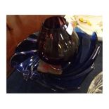 Blue Art Glass bowl and a purple and clear glass vase (2)