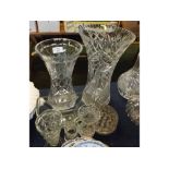 Mixed lot: various glass wares to include two large cut glass vases, further smaller examples,