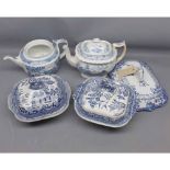 Mixed Lot: 19th century blue and white wares, comprising two covered vegetable dishes, two teapots