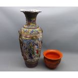 Early 20th century Japanese vase, decorated with various warriors etc plus a further orange glazed